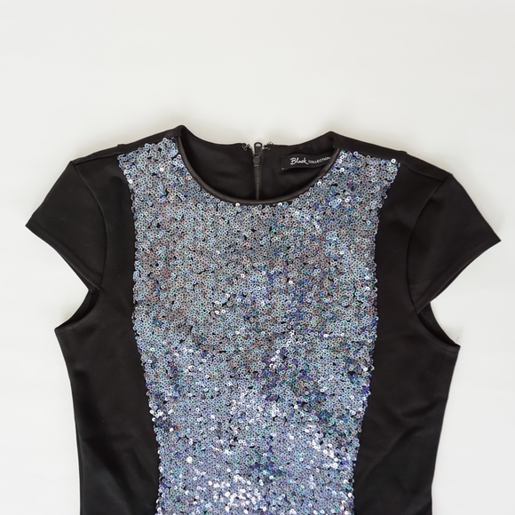 Cap Sleeve Sequined Black Dress - Picture 2 of 6